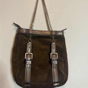 Redwall Leather Suede Brown Mini Bag with Silver Hardware and Chain Strap